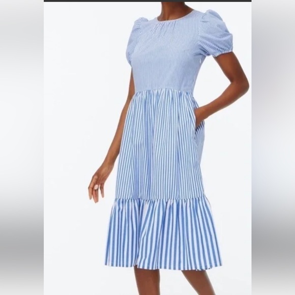 J. Crew Factory Blue Striped Midi Dress - Picture 1 of 9